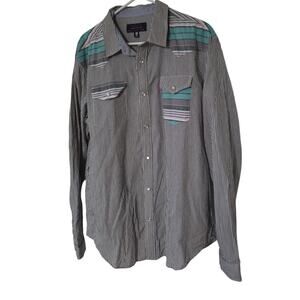 Mishka Mnwka Large Long Sleeve Button Up Stripped Fun Print Pearl Snap